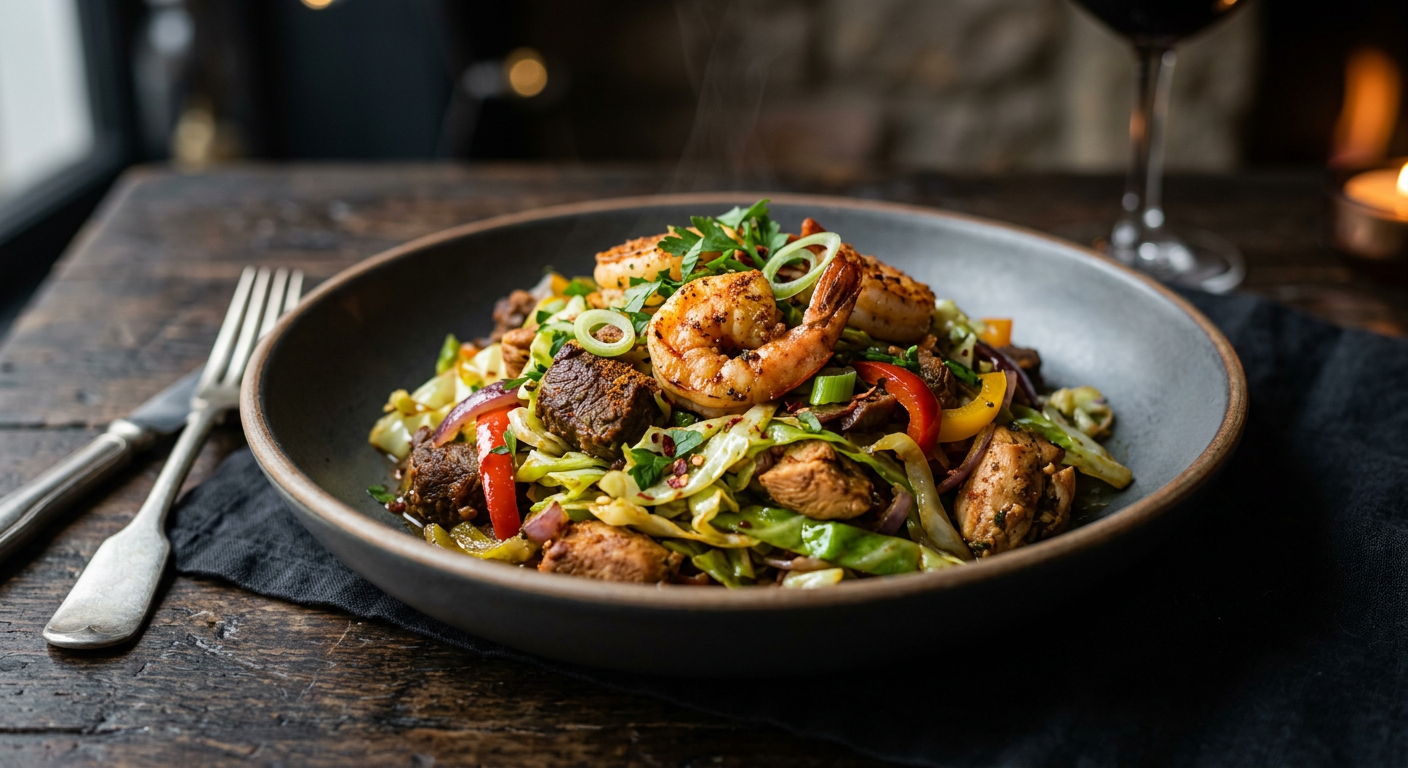 Fried Cabbage with Mixed Meat & Prawn